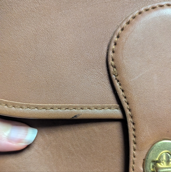 Vintage Turnlock Genuine Leather 90s Satchel Handbag Station Tan Crossbody - Picture 9 of 12